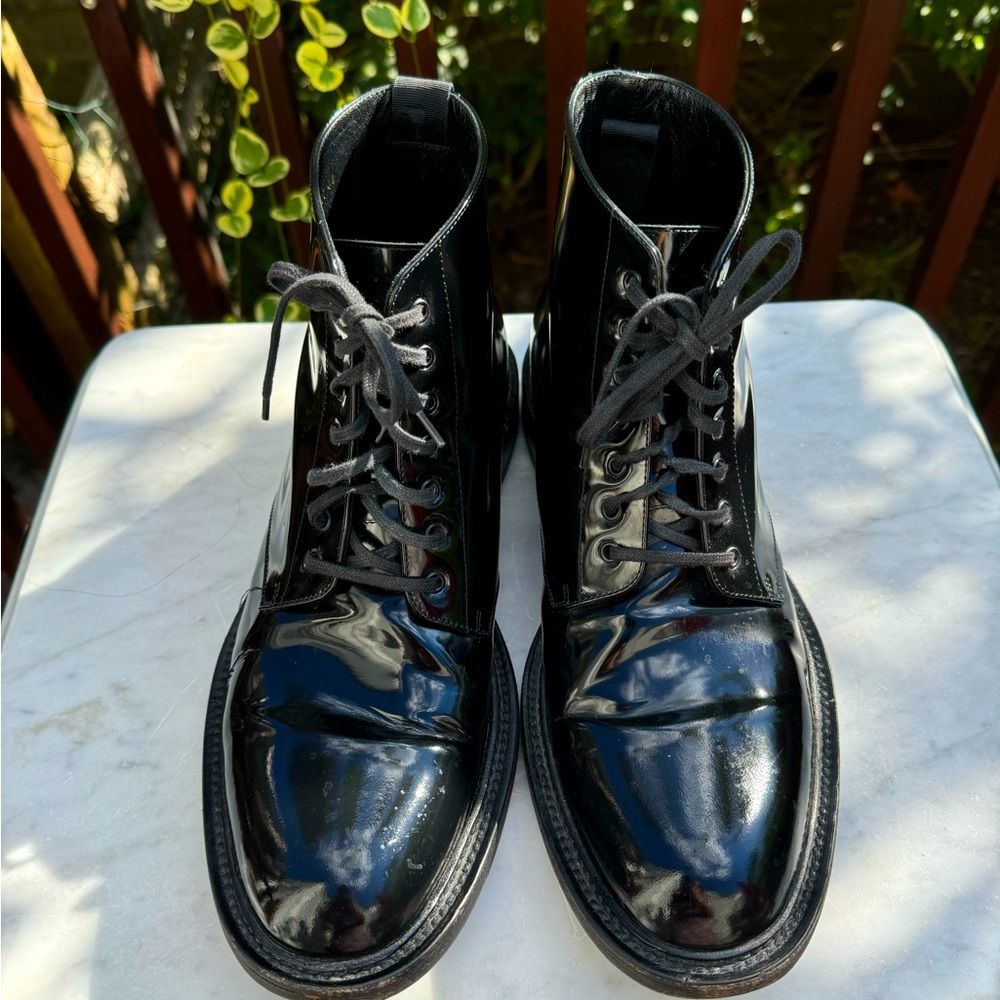 SAINT LAURENT size US 11 /44 EU sizing black patent ARMY BOOTS